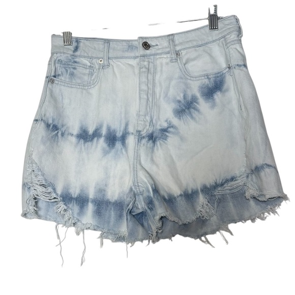 American Eagle Jean Shorts Highest Rise Mom Short Tie Dye Wash Blue Size 8 Jorts - Picture 1 of 10